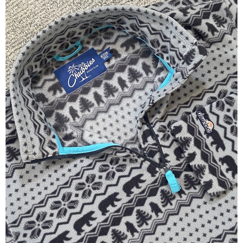 Chubbies Sweater‎ Mens Medium Nordic Bear Print Quarter Zip Pullover Soft Casual